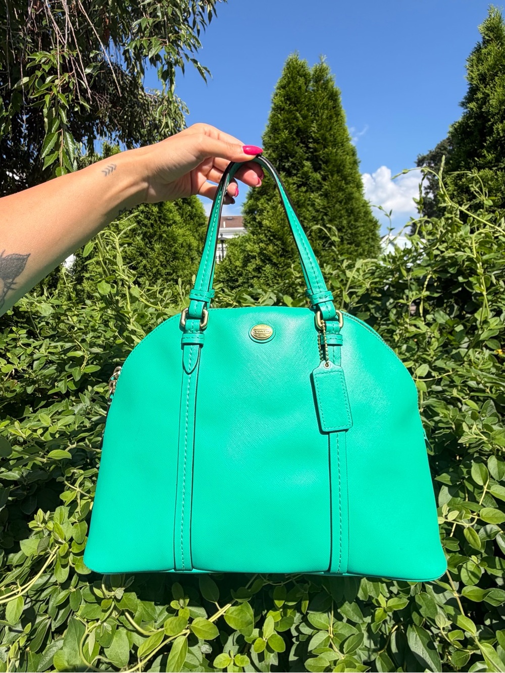Coach Peyton Turquoise Leather Satchel Shoulder Bag